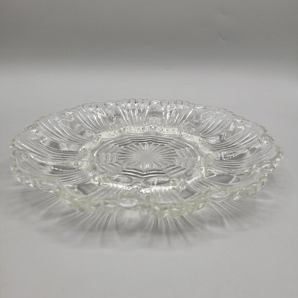 Anchor Hocking Presence Pattern Glass Deviled Egg Serving Plate Scalloped Edge - Picture 3 of 6